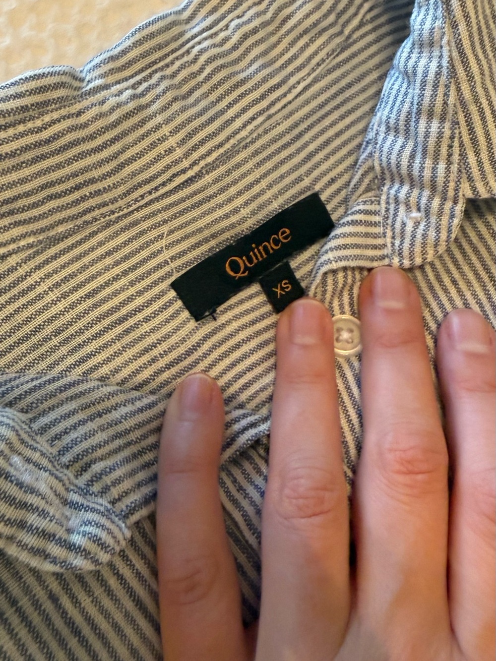 Quince | 100% European Linen Long Sleeve Shirt Blue Pinstripe | Size = XS - Picture 3 of 8